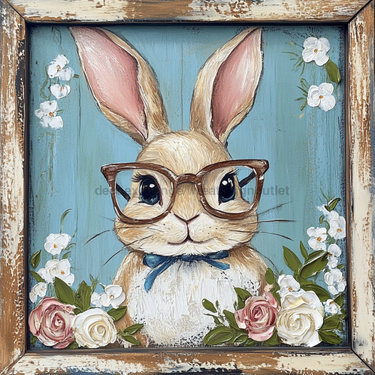 Easter Sign, Bunny in Glasses,, DCO-12663, Sign For Wreath, 10x10